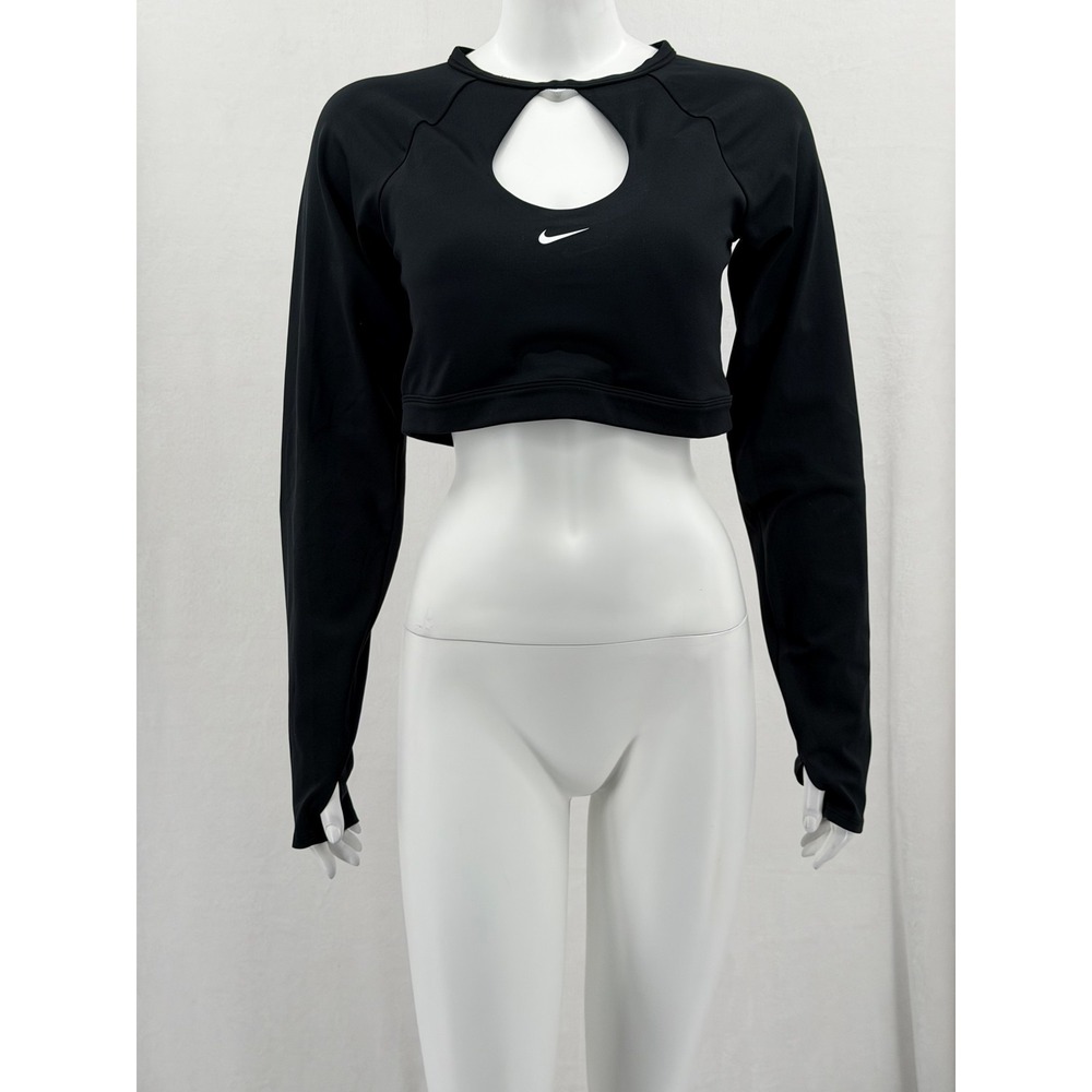 Nike Top Womens XL Black Dri-Fit Cutout Crop Long Sleeve Bra Activewear Gym